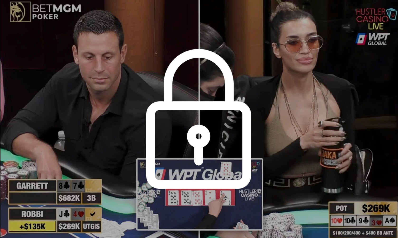 A lock on a poker rail, standing in for broadcast security